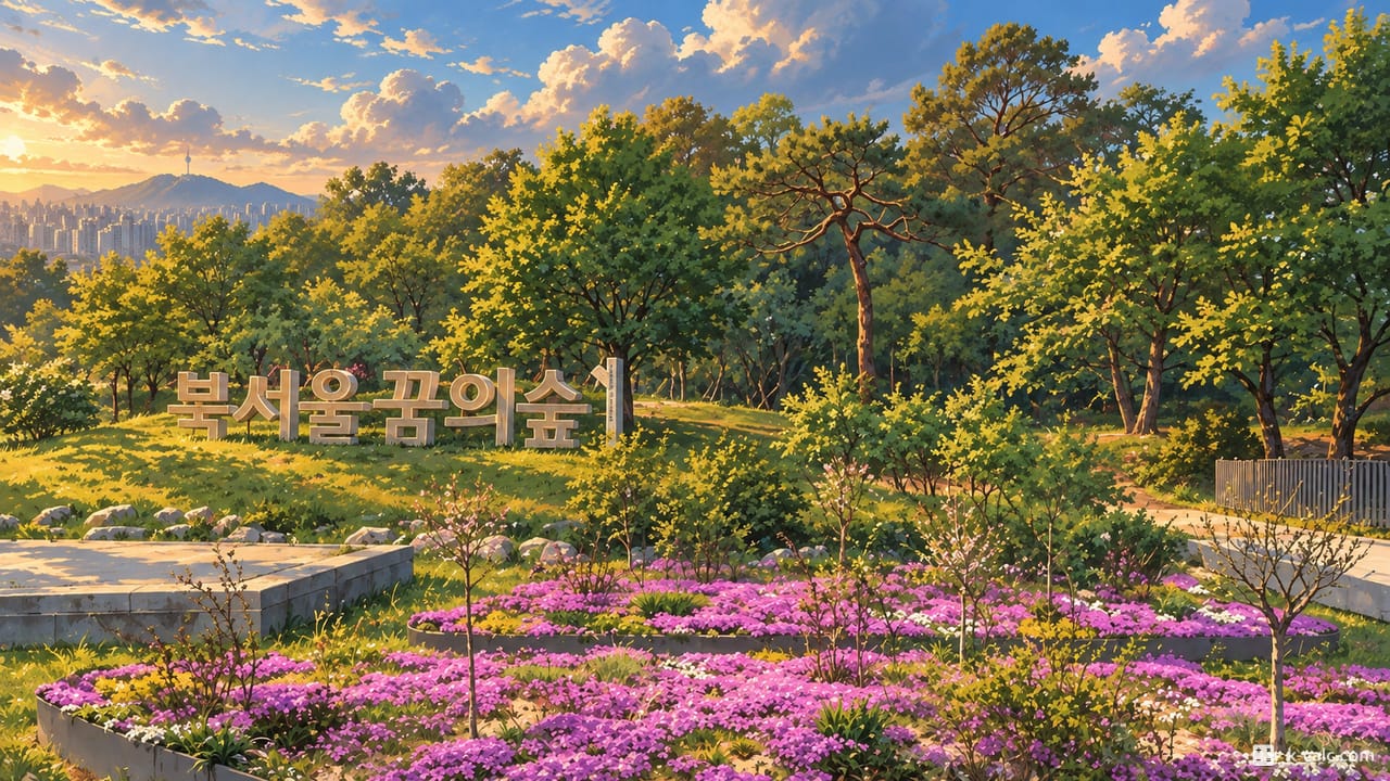 서울특별시 강북구 번동, 북서울꿈의숲 잔디언덕 풍경 일러스트