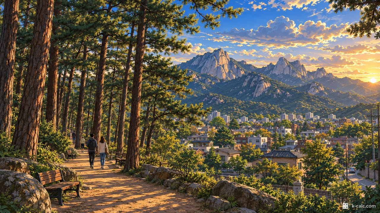 서울특별시 강북구 우이동, 우이동 솔밭근린공원과 북한산 풍경 일러스트