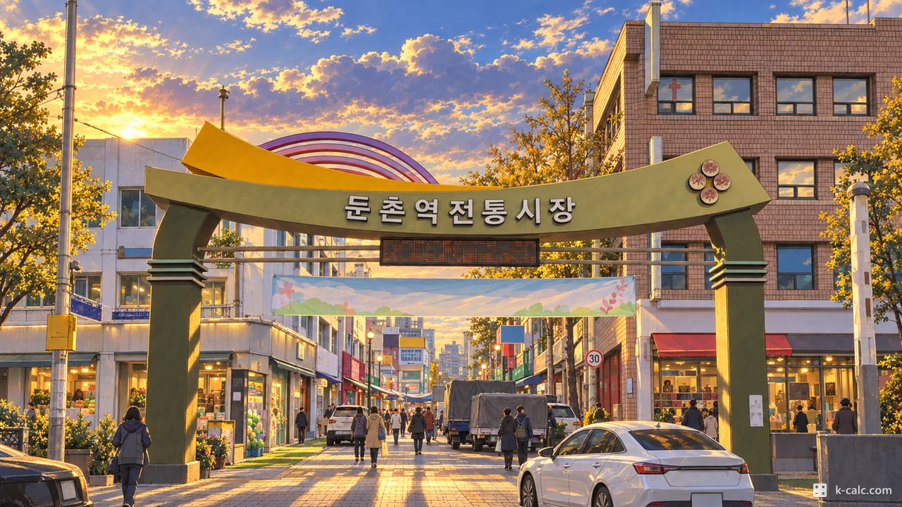 서울특별시 강동구 성내동, 둔촌역전통시장 입구 풍경 일러스트