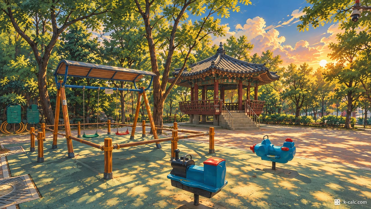 서울특별시 강남구 논현동, 학동근린공원 놀이터 풍경 일러스트