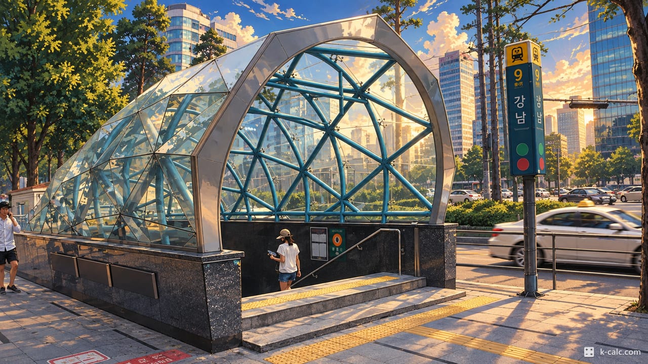 서울특별시 강남구 역삼동, 강남역 유리돔 출입구 풍경 일러스트