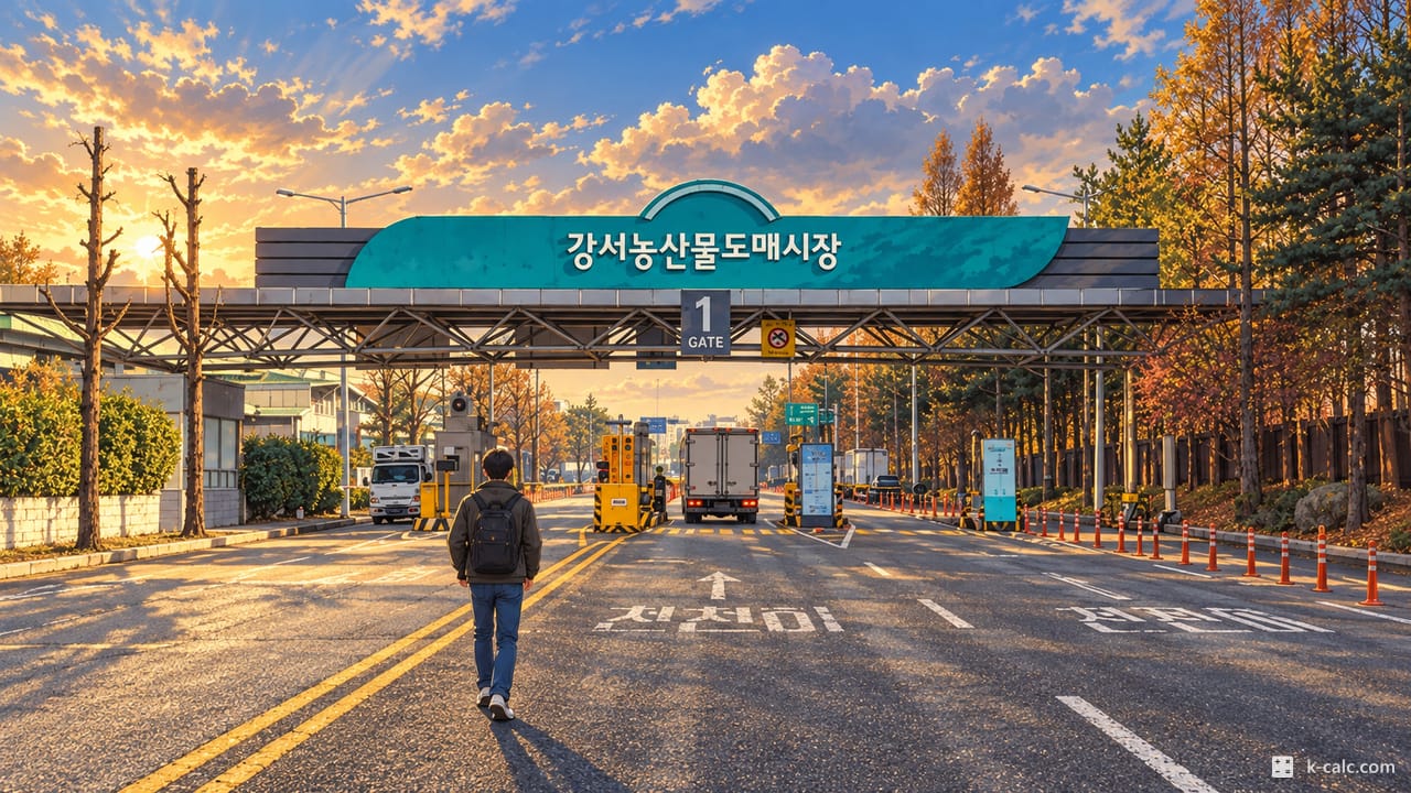 서울특별시 강서구 외발산동, 강서농산물도매시장 입구 진입로 풍경 일러스트