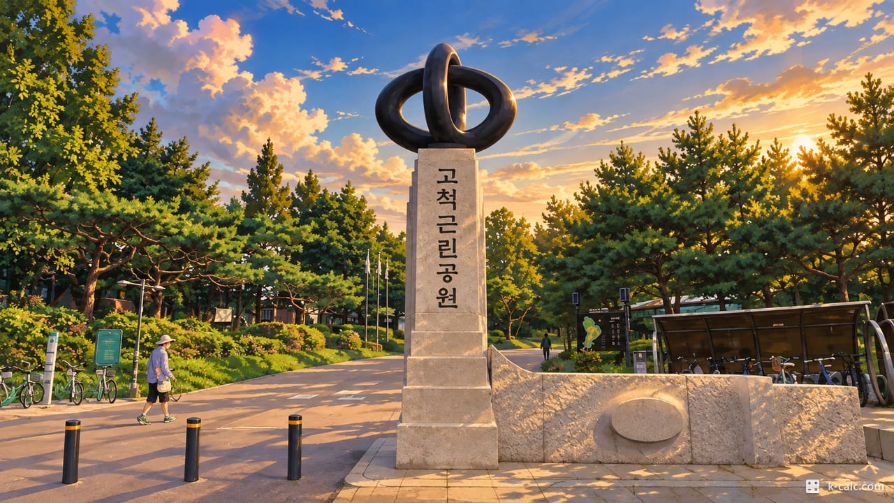 서울특별시 구로구 고척동, 고척근린공원 산책로 풍경 일러스트