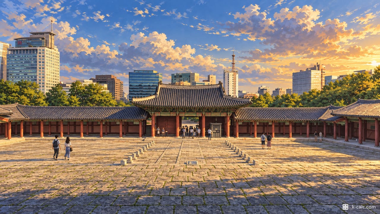 서울특별시 종로구 신문로2가, 경희궁 숭정전 앞마당 풍경 일러스트