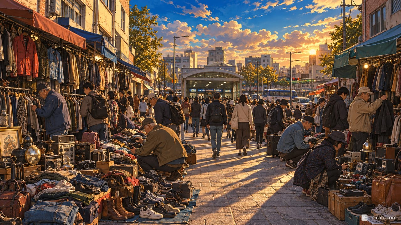서울특별시 종로구 숭인동, 동묘앞 벼룩시장 거리 풍경 일러스트