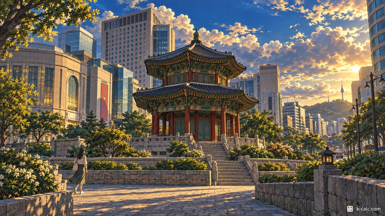 서울특별시 중구 소공동, 환구단 황궁우와 소공로 풍경 일러스트