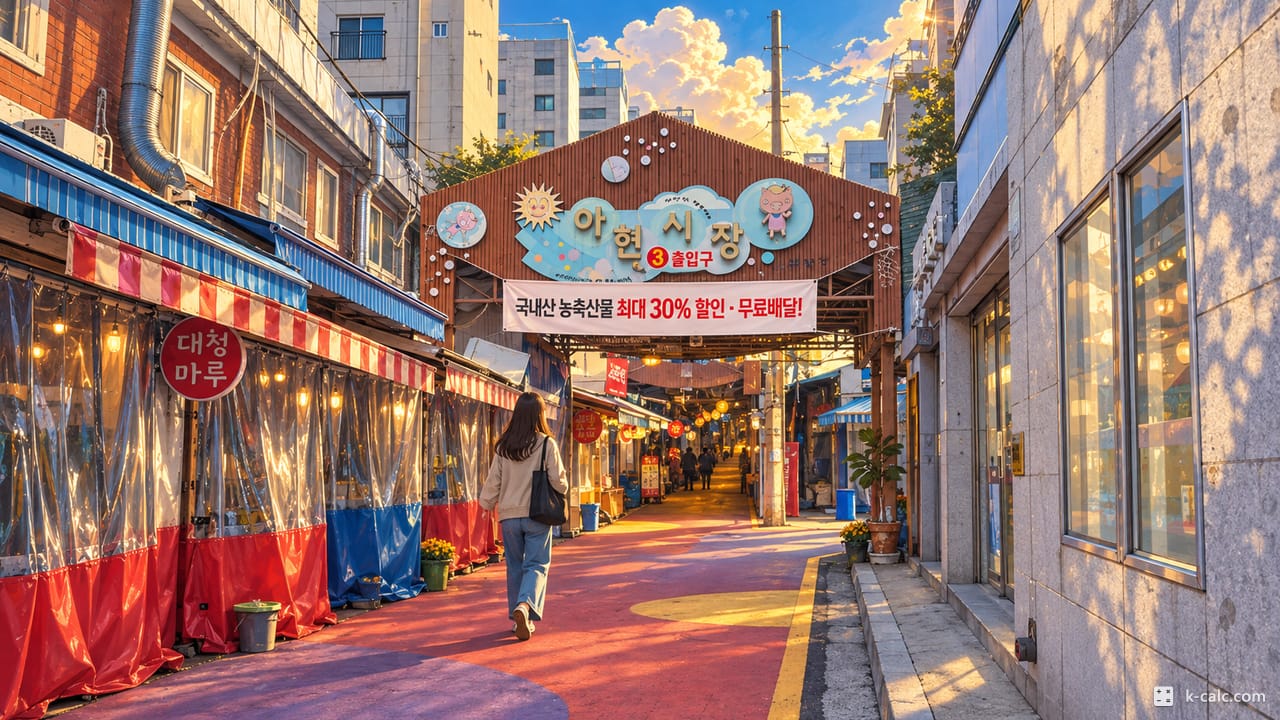 서울특별시 마포구 아현동, 아현시장 3출입구 골목 풍경 일러스트