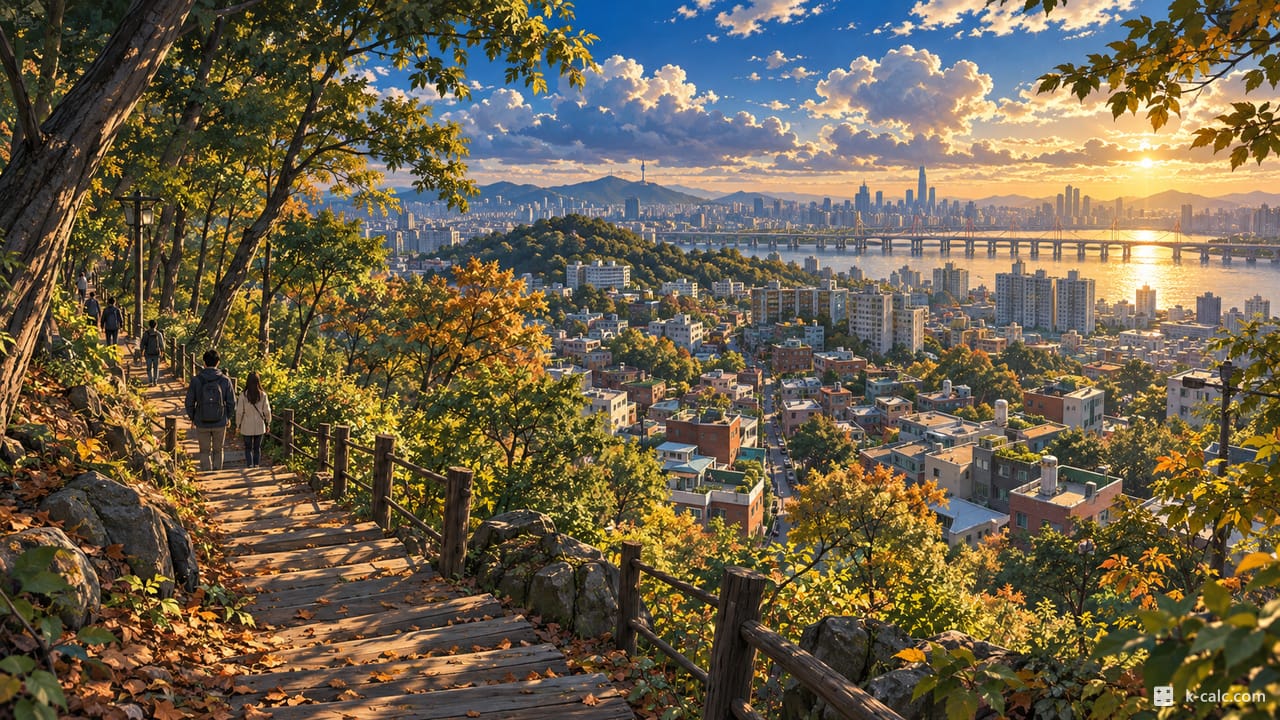 서울특별시 마포구 창전동, 와우산공원 산책로에서 본 창전동 풍경 일러스트
