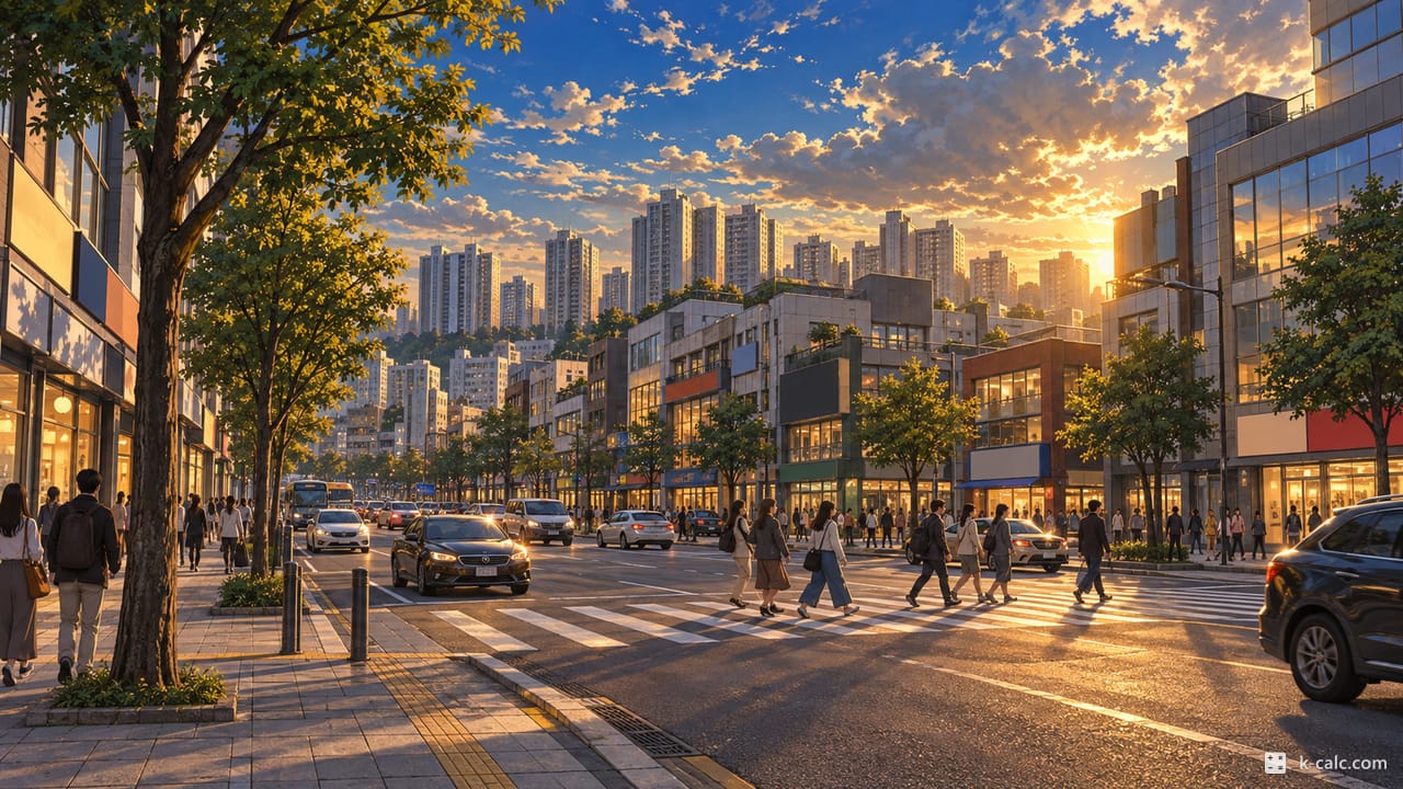 서울특별시 마포구 도화동, 마포대로변 거리 풍경 일러스트