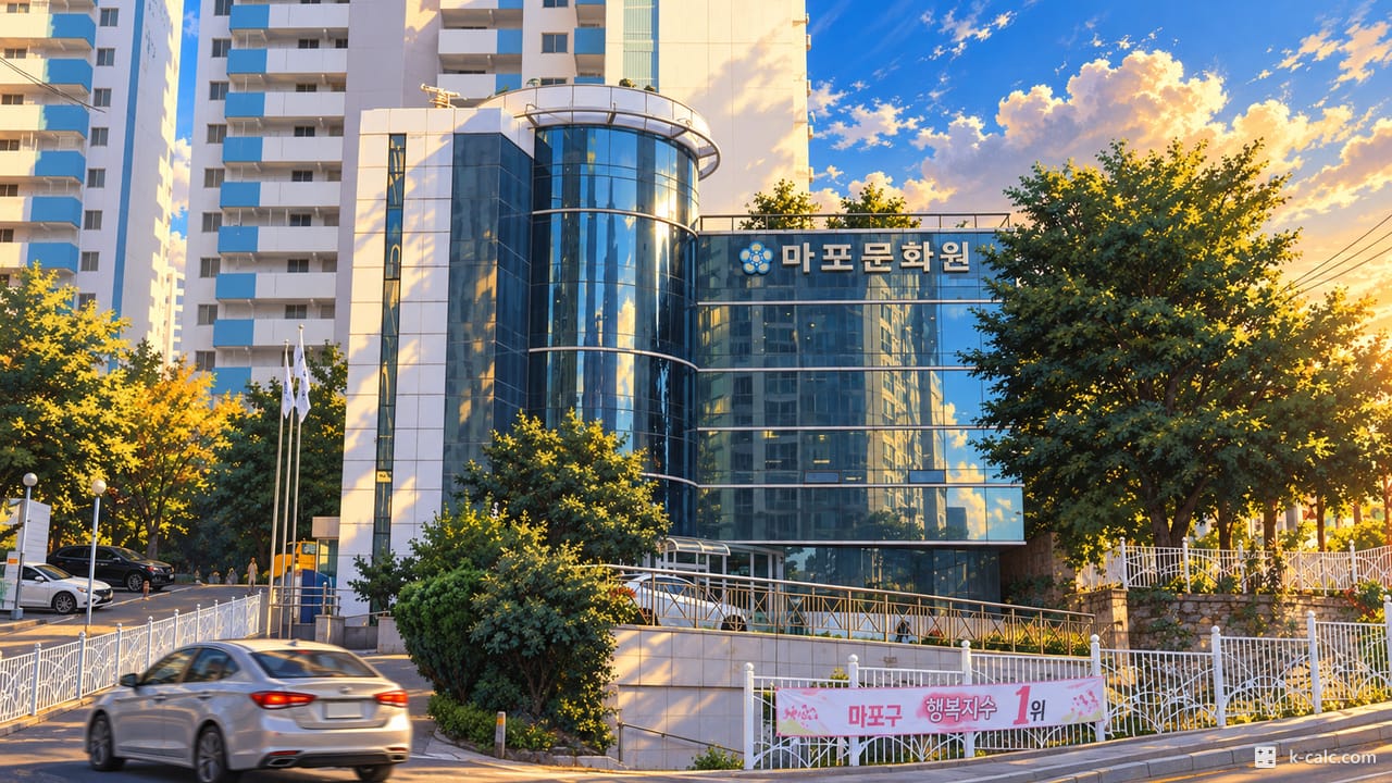 서울특별시 마포구 신공덕동, 마포문화원 앞 거리 풍경 일러스트
