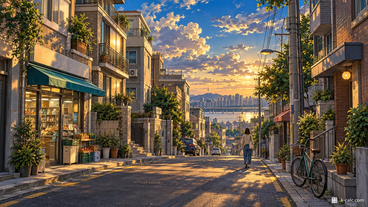 서울특별시 마포구 신정동, 광흥창로 인근 주택가 골목 풍경 일러스트