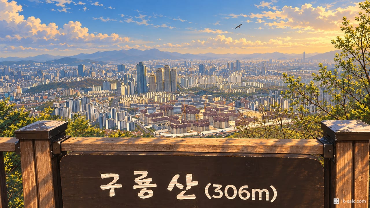 서울특별시 서초구 염곡동, 구룡산 전망대에서 본 서울 시내 풍경 일러스트