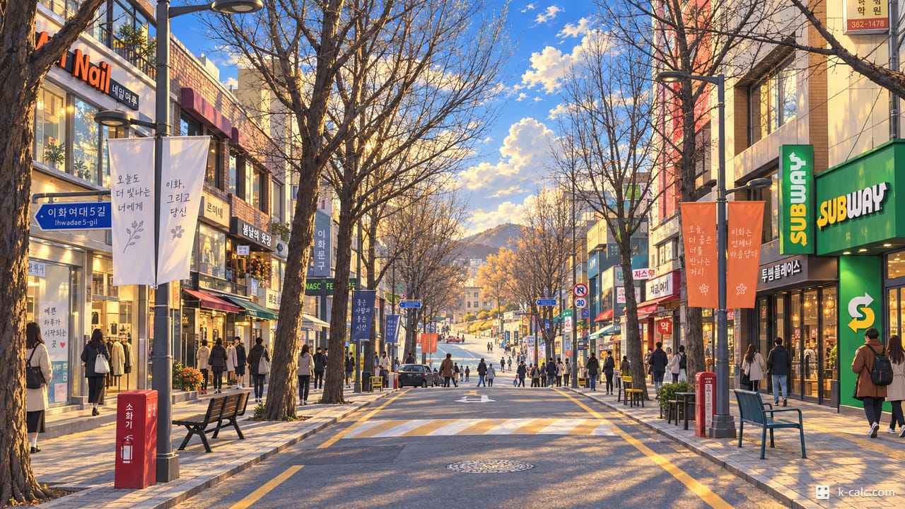 서울특별시 서대문구 대현동, 이대거리 풍경 일러스트