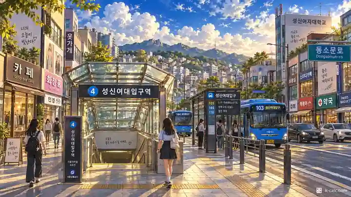 誠信女大入口駅前の通り, 城北区・敦岩洞(トナムドン)