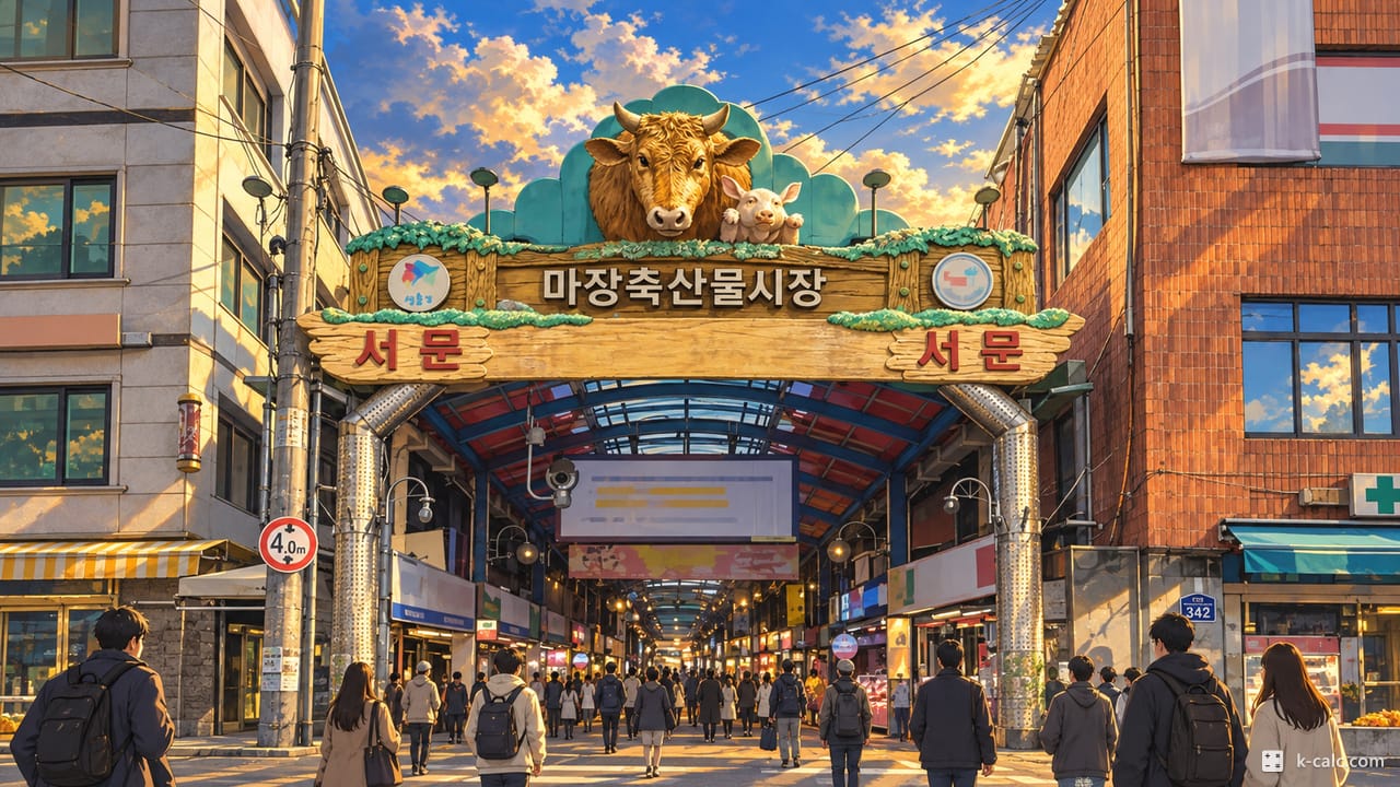 서울특별시 성동구 마장동, 마장 축산물시장 입구 풍경 일러스트