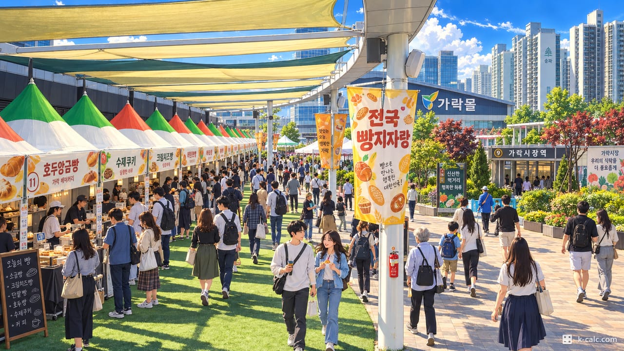 서울특별시 송파구 가락동, 가락시장 앞 먹거리 축제 거리 풍경 일러스트