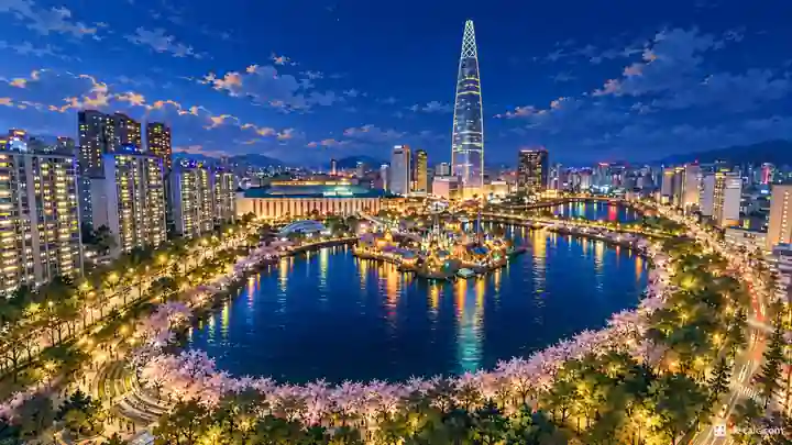石村湖とロッテワールドタワーの夜景, 松坡区・蚕室洞(チャムシルドン)