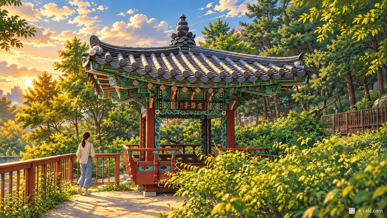 서울특별시 송파구 오금동, 오금공원 전통 정자 풍경 일러스트