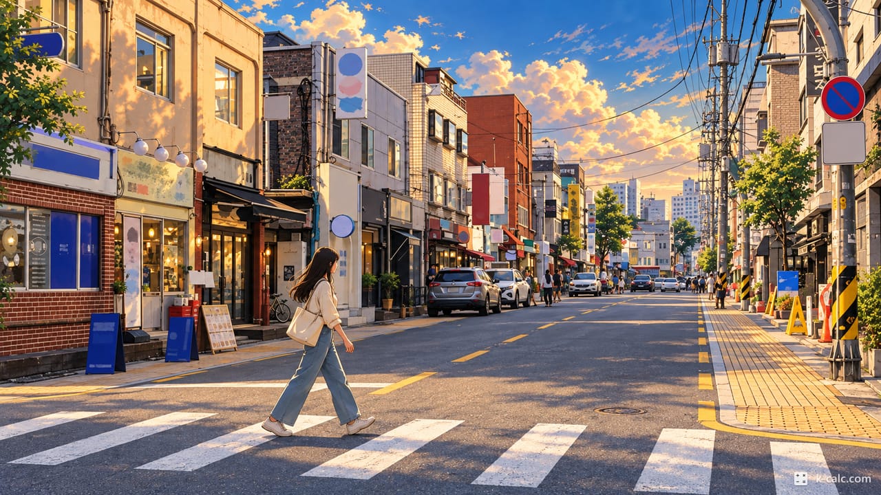 서울특별시 송파구 송파동, 송리단길 횡단보도 거리 풍경 일러스트