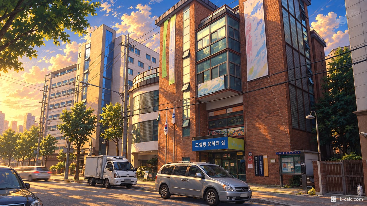 서울특별시 영등포구 도림동, 도림동 주민센터 앞 거리 풍경 일러스트