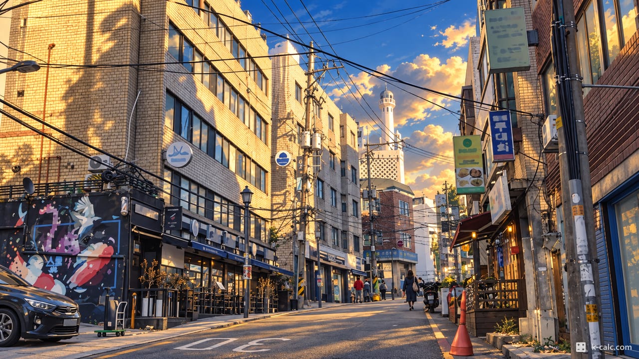 서울특별시 용산구 한남동, 우사단길 골목 풍경 일러스트