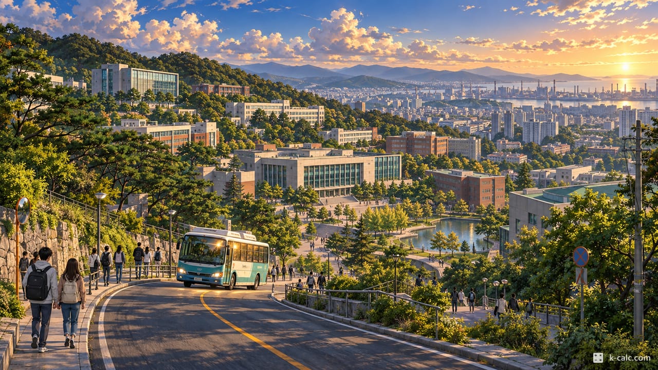 울산광역시 남구 무거동, 울산대학교 캠퍼스 풍경 일러스트