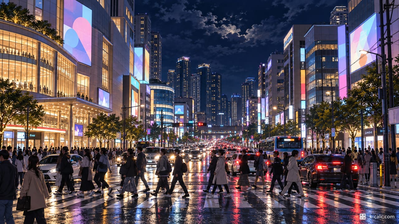 울산광역시 남구 삼산동, 삼산동 번화가 거리 풍경 일러스트